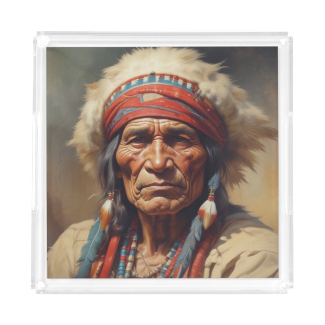 Geronimo Indian Chief Warrior Portrait Acrylic Tray (Front)