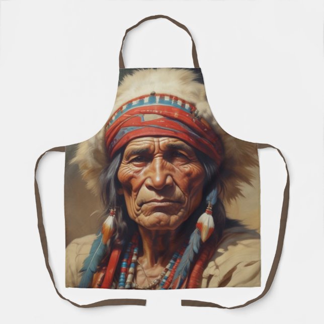 Geronimo Indian Chief Warrior Portrait Apron (Front)