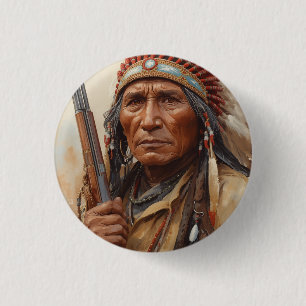 Geronimo Indian Chief Warrior Portrait Button
