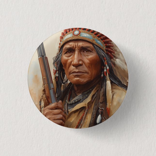 Geronimo Indian Chief Warrior Portrait Button (Front)