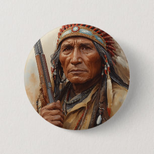 Geronimo Indian Chief Warrior Portrait Button