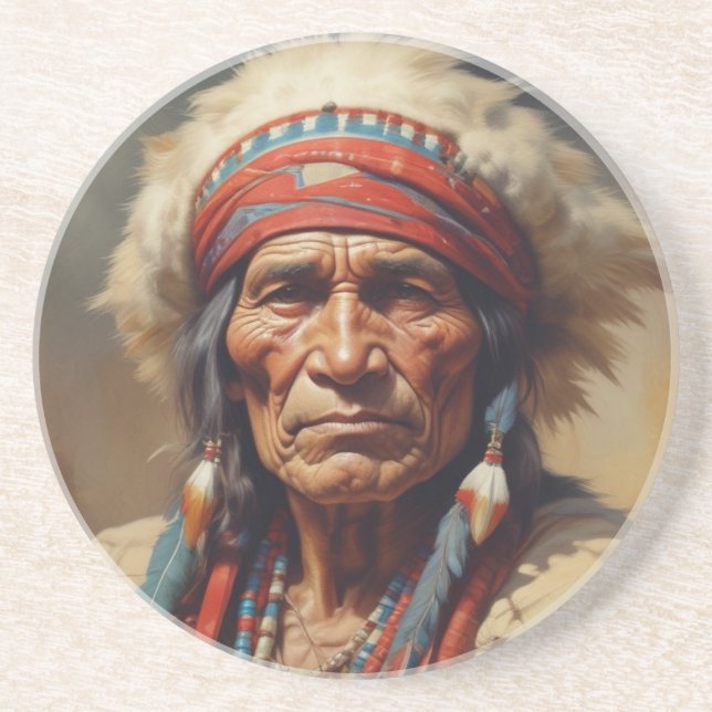 Geronimo Indian Chief Warrior Portrait Coaster (Front)