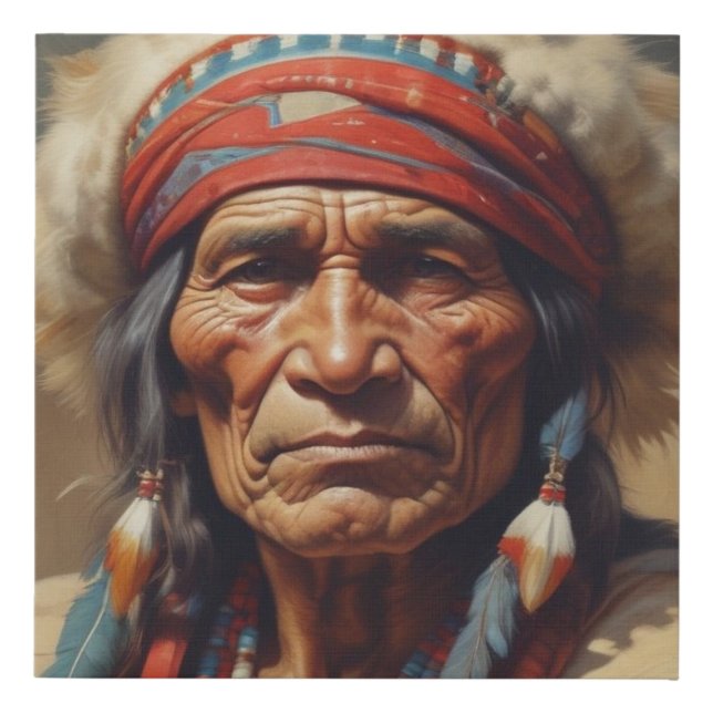 Geronimo Indian Chief Warrior Portrait Faux Canvas Print (Front)