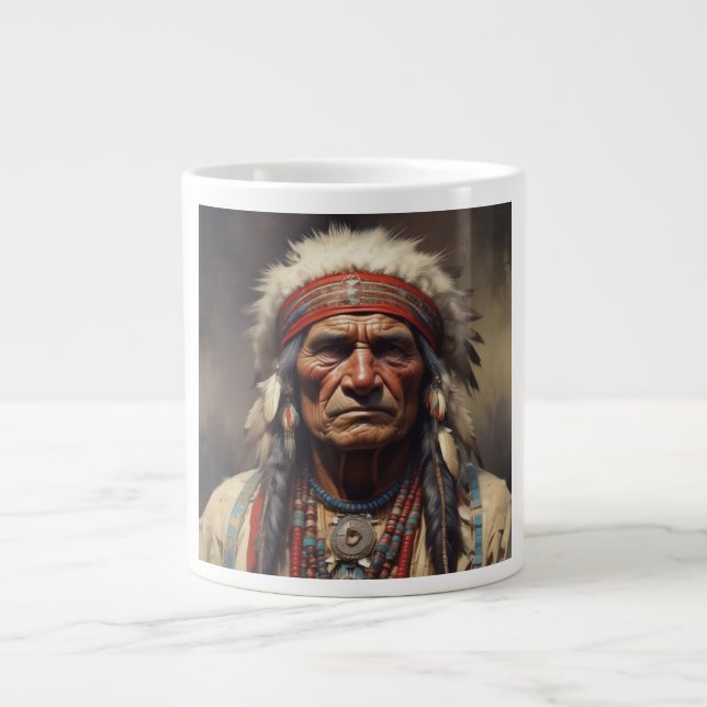 Geronimo Indian Chief Warrior Portrait Giant Coffee Mug (Front)