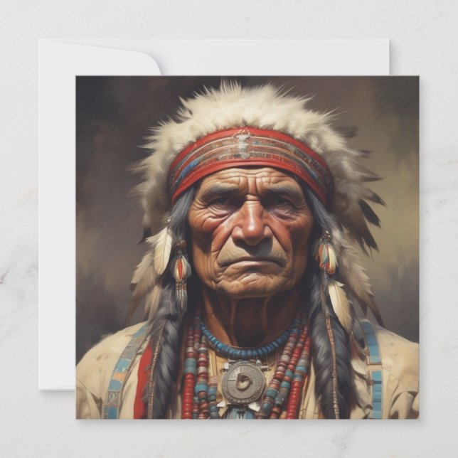 Geronimo Indian Chief Warrior Portrait Holiday Card (Front)