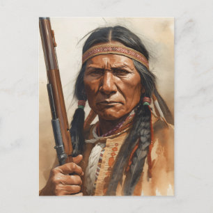 Geronimo Indian Chief Warrior Portrait Holiday Postcard