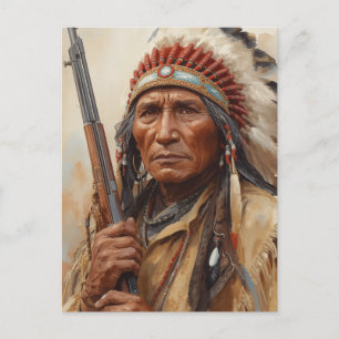 Geronimo Indian Chief Warrior Portrait Holiday Postcard