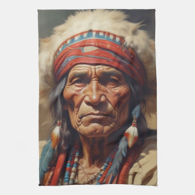 Geronimo Indian Chief Warrior Portrait Kitchen Towel (Vertical)