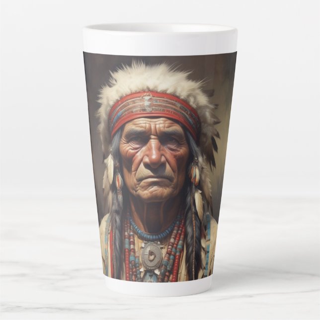 Geronimo Indian Chief Warrior Portrait Latte Mug (Front)