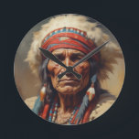 Geronimo Indian Chief Warrior Portrait Round Clock<br><div class="desc">İndian American Chiefs Art Collection</div>