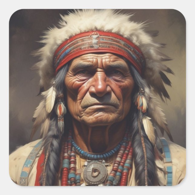 Geronimo Indian Chief Warrior Portrait Square Sticker (Front)