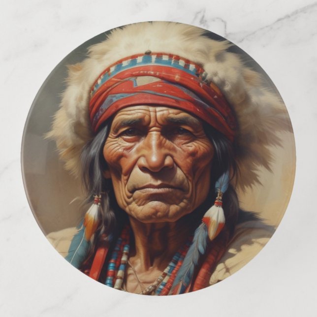 Geronimo Indian Chief Warrior Portrait Trinket Tray (Front)
