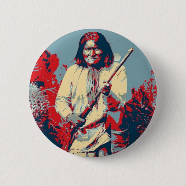 Geronimo Pop Art - Apache Indian Warrior Chief Button (Front)