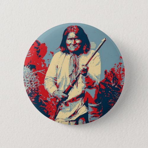 Geronimo Pop Art _ Apache Indian Warrior Chief Button