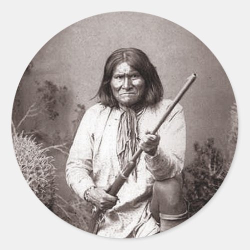 Geronimo Vintage Indian Warrior Classic Round Stic Classic Round Sticker