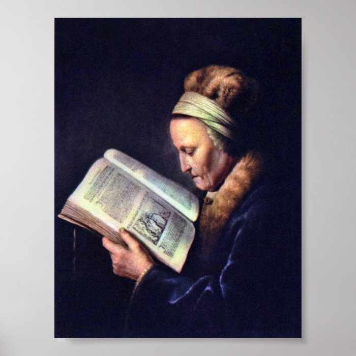 Gerrit Dou   Portrait of an old woman reading Print