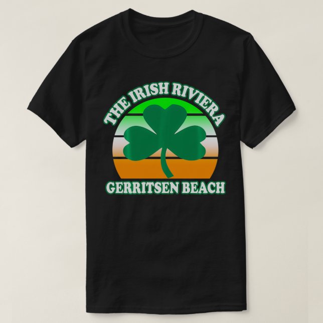 Gerritsen Beach Irish Riviera Funny Shamrock Retro T-Shirt (Design Front)