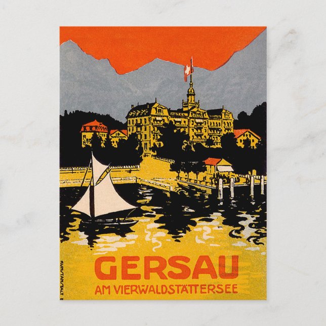 Gersau, Lucerne Lake, sailing boat, Switzerland Postcard (Front)