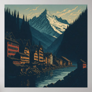 Gersau Switzerland Travel Art Vintage Poster