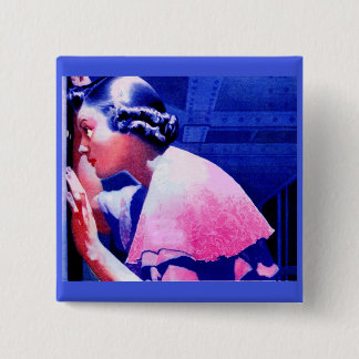 Gertrude spying on the neighbors pinback button