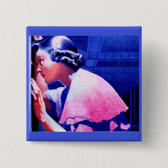 Gertrude spying on the neighbors pinback button (Front)