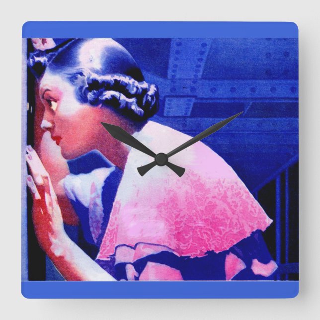 Gertrude spying on the neighbors square wall clock (Front)