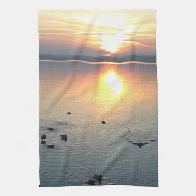 Geschirrtuch Sonnenuntergeng am See mit Enten Kitchen Towel (Vertical)