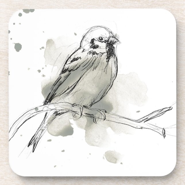 Gestural Bird Study Beverage Coaster (Front)