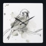 Gestural Bird Study Square Wall Clock<br><div class="desc">This print features a sketch of a perched bird | By June Erica Vess</div>