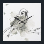 Gestural Bird Study Square Wall Clock<br><div class="desc">This print features a sketch of a perched bird | By June Erica Vess</div>