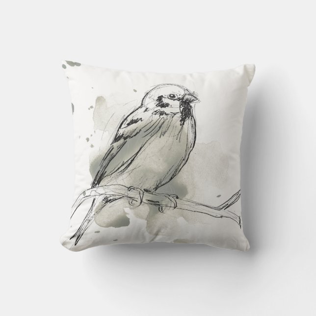 Gestural Bird Study Throw Pillow (Front)