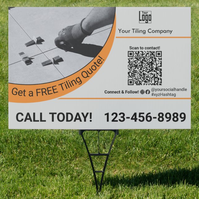 Get a Free Tiling Quote Gray Black Orange Sign (Insitu)