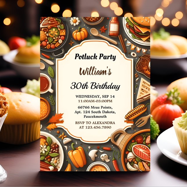 Get Bbq Taco Chef Soup Potluck Party 40th Birthday Invitation (Creator Uploaded)