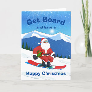 Get Board Christmas Santa Claus Snowboarding Holiday Card