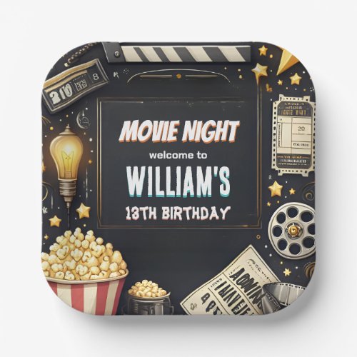 Get boy Camping Popcorn Movie Night 13th birthday Paper Plates