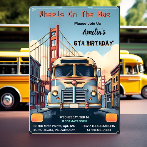Get Boy Cute Girl Tour City Party Bus 6th Birthday Invitation