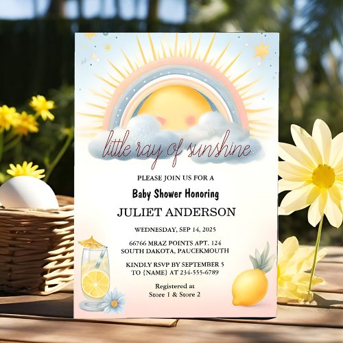 Get Boy Pink Unique Sky Cloud Sunshine Baby Shower Invitation