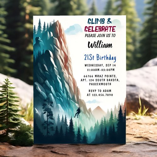 Get Boy Tree Fun Cliff Rock Climbing 21st Birthday Invitation