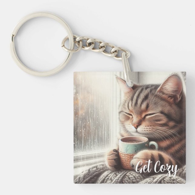 Get Cozy Cat  Keychain (Front)