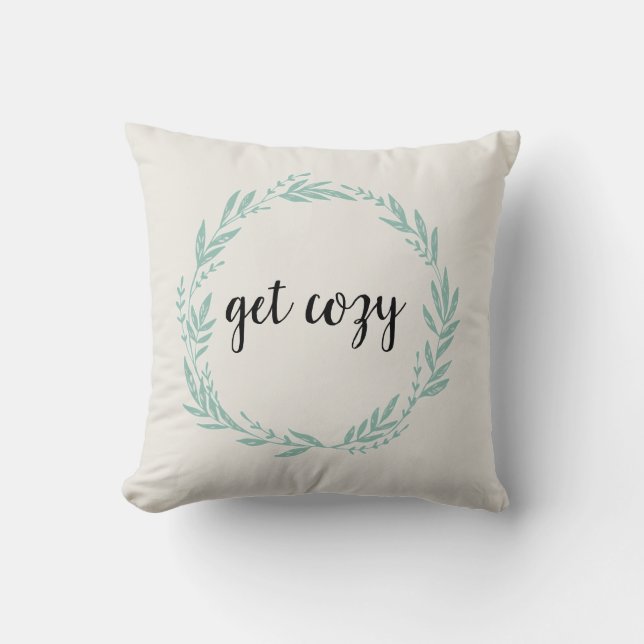 Get Cozy Welcome Housewarming Throw Pillow (Front)