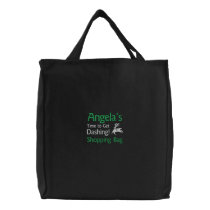 Get Dashing Reindeer Cute Personalized Green Navy Embroidered Tote Bag