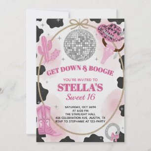 Get Down & Boogie Disco Cowgirl Sweet 16 Birthday Invitation