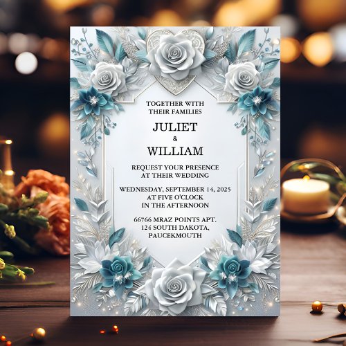 Get Fancy Metal Glam Shiny High End Silver Wedding Invitation