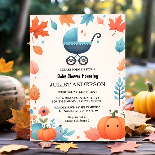 Get Farm Pink Blue Boho Girl Boy Fall Baby Shower Invitation