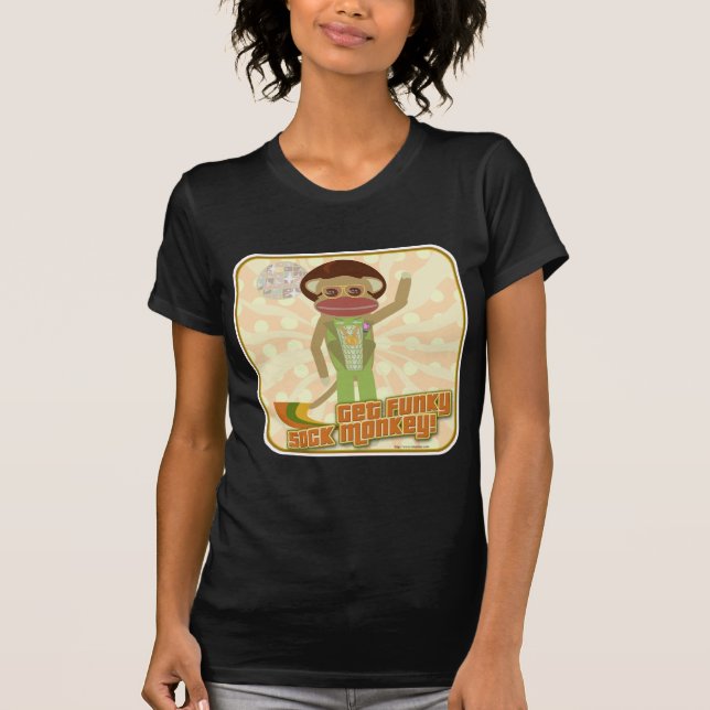 Get Funky Disco Boogie Sock Monkey Character T-Shirt (Front)