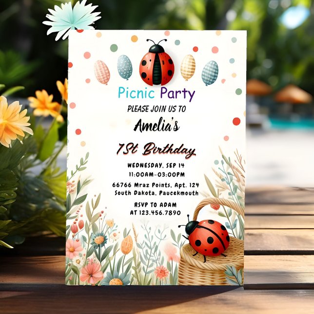 Get Girls Love Bug Picnic Polka Dot 1st Birthday  Invitation (Creator Uploaded)