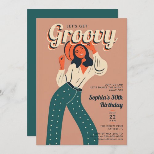 Get Groovy 70s Dance Party Retro 30th Birthday Invitation