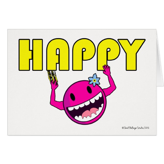 Get Happy Card, Stuck on Happy Cartoon (Front Horizontal)