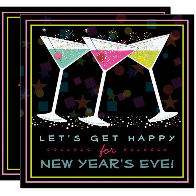 Get Happy On New Years Eve Bright Cocktail Party Invitation