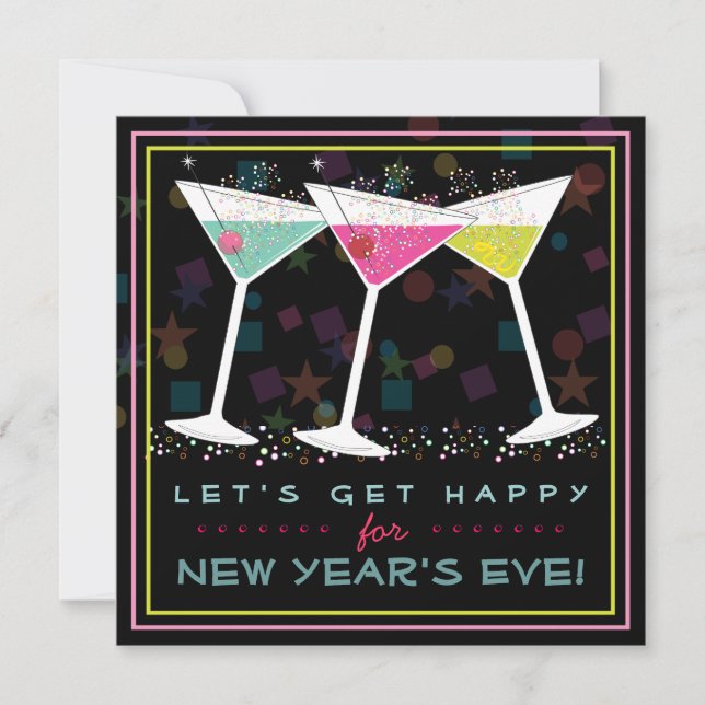Get Happy on New Years Eve Bright Cocktail Party Invitation (Front)